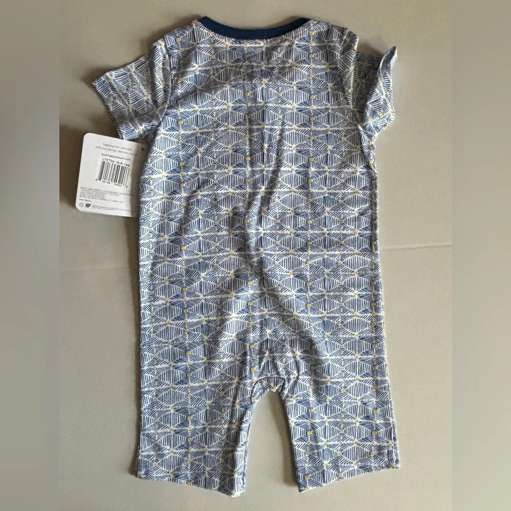 NWT Burt's Bees Romper Shorts Jumpsuits 1 Pc Baby‎ Boy Sunny Diamond 18 mths